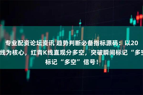 专业配资论坛资讯 趋势判断必备指标源码：以20周期趋势线为核心，红青K线直观分多空，突破瞬间标记 “多空” 信号！